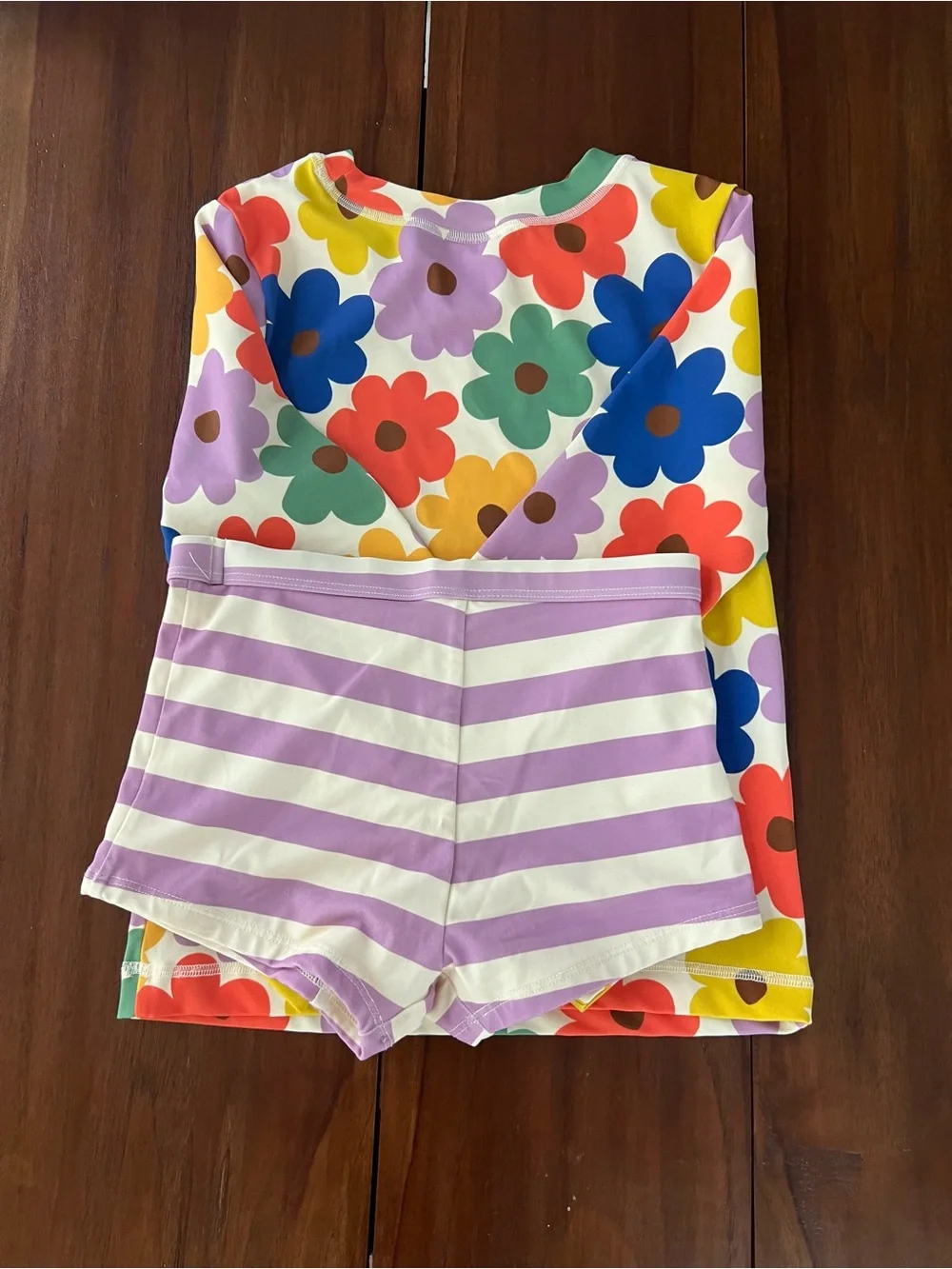 Hanna Anderson Rashguard Top & Shorts Set in Multicolored Spring Daisies on Ecru